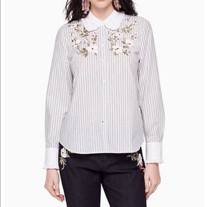 KATE SPADE Embroidered Stripe Ruffle Top NEW